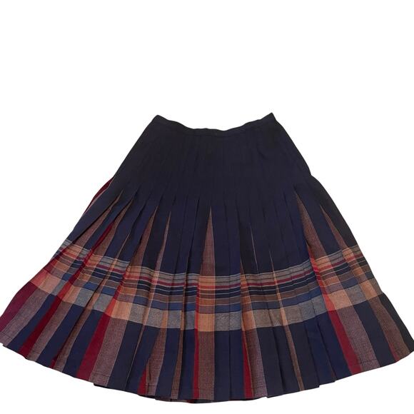 Vintage Plaid Wool Pleated Skirt Tartan Reversible Blue Maroon Scottish Irish 12 - Picture 11 of 13
